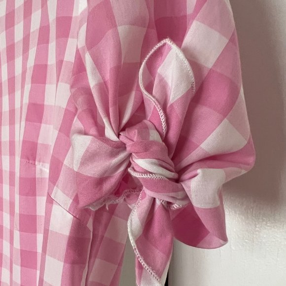 Banana Republic Pink Checked Tie Sleeve Shirt/Blouse - Picture 4 of 8